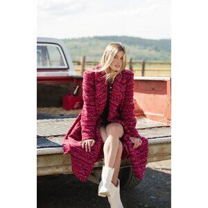 Anthropologie Hutch Kat Coat Womens XL Long Wool Blend Boho Luxury Chic Burgundy